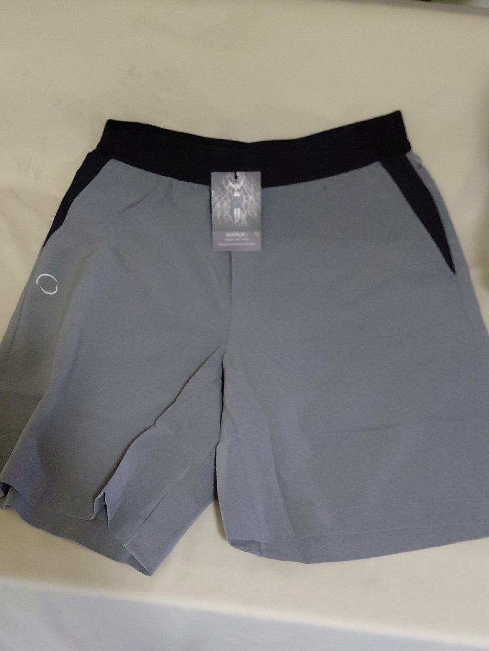 Ohmme Men's Performance Athletic Shorts in Light Gray with Black Waistband Small